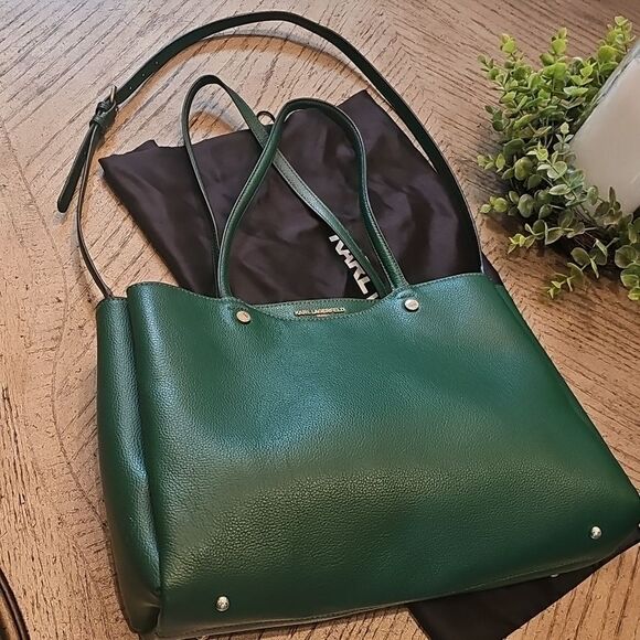 Karl Lagerfeld Leather Green Shoulder Tote Bag - Picture 16 of 16